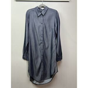 New York & Company Shirt Dress Womens Medium Tall Blue Chambray Long Button Up